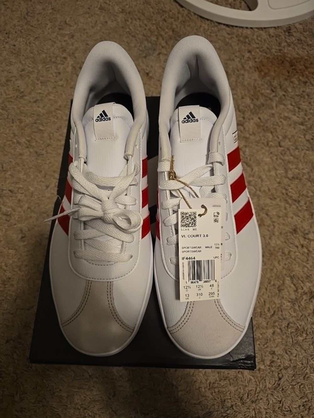 adidas White Sneakers with Red Stripes VL Court 3.0